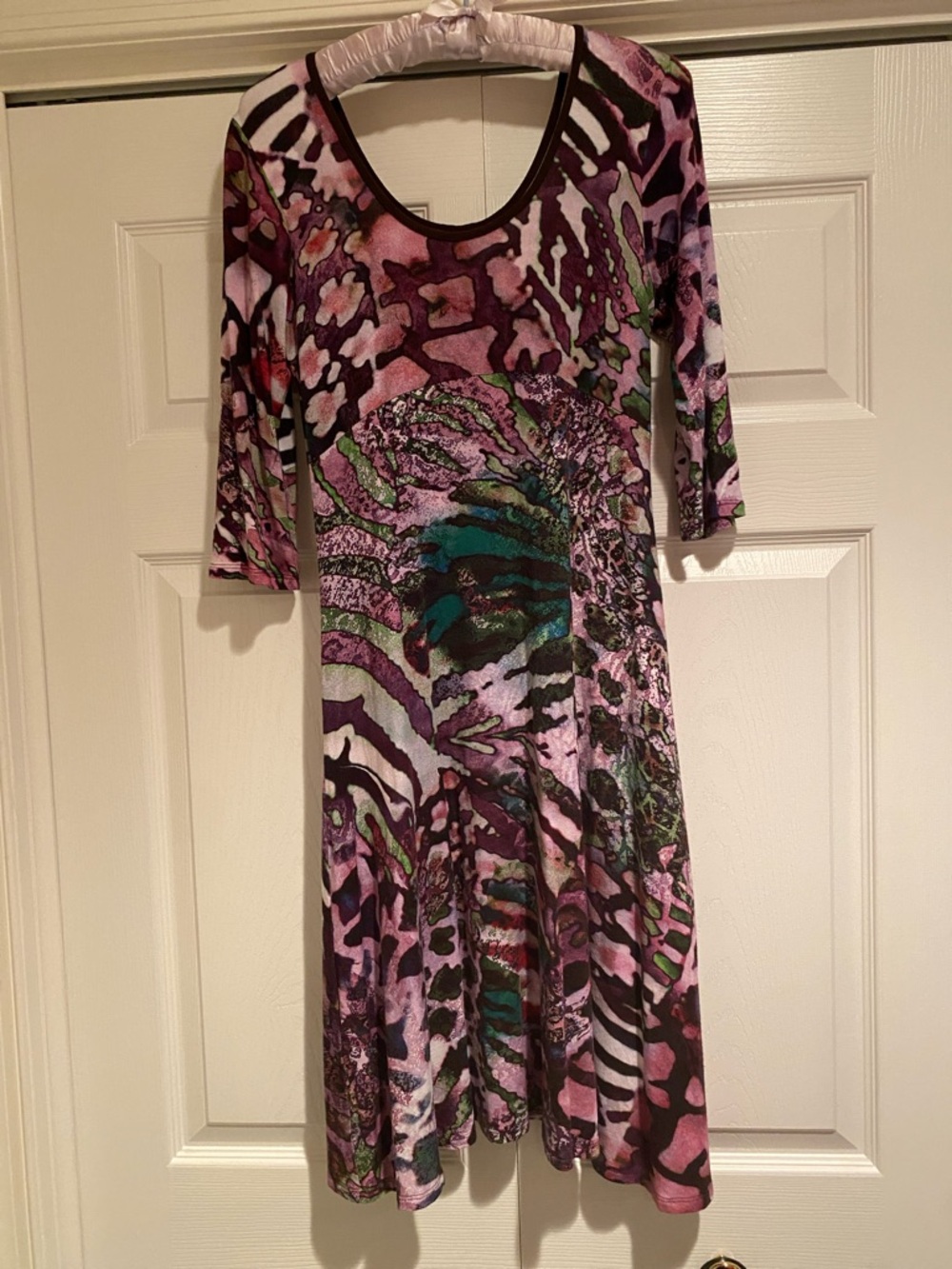 Salaam - Abstract Purple Multi-Print 3/4 Sleeve Dress- M